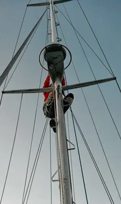 Close up detail of aluminium mast step installation