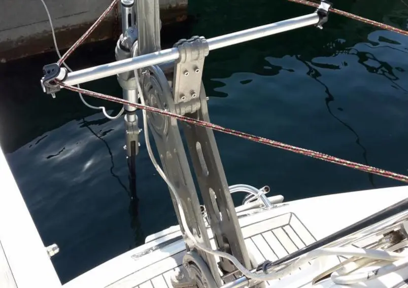 Close-up of the windvane mounting bracket and structural components