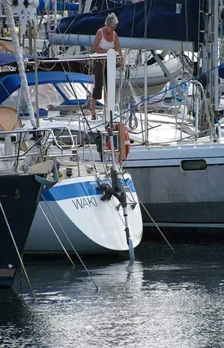 Aerial view of the S 440 windvane mounted on an offshore cruiser